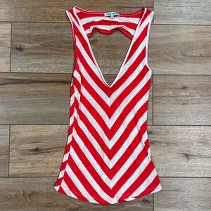 COOLWEAR V-neck Red and White Striped Y2k/Retro Fitted Cut-out Tank | Size M